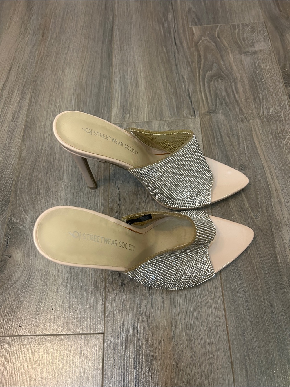 Streetwear Society Pink Rhinestone Mule Heels